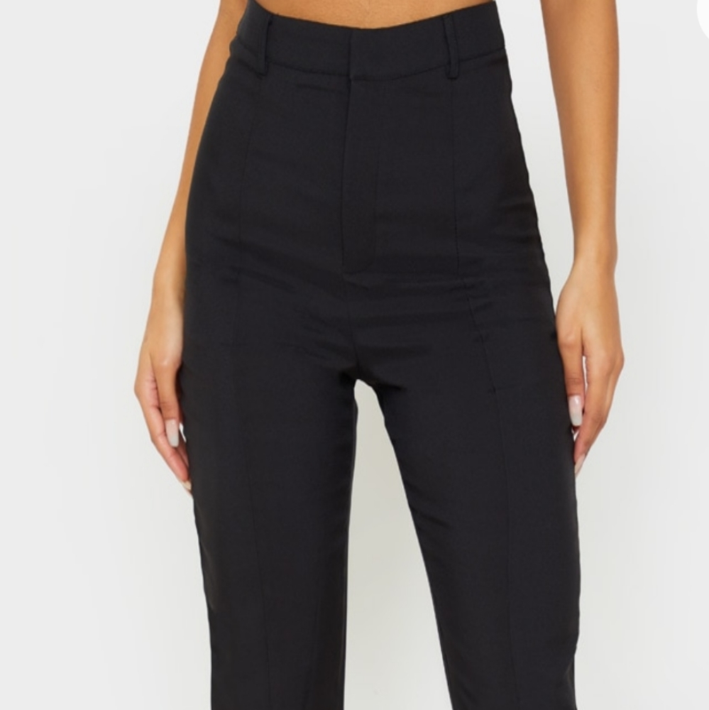 Pretty Little Thing Black Split Hem Trousers